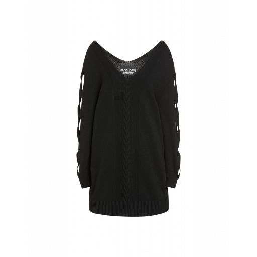 Boutique Moschino Check Mate Wool And Cashmere Dress Woman Black Size 38 It - (4 Us)