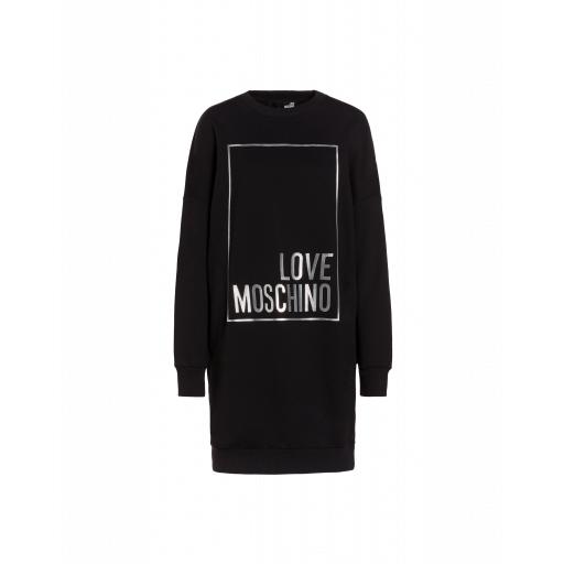 Love Moschino Fleece Dress With Laminated Logo Woman Black Size 40 It - (6 Us)