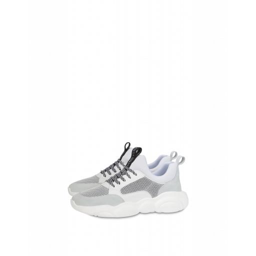 Moschino Teddy Run Sneakers In Mesh, Calfskin And Split Leather Man White Size 39 It - (6 Us)