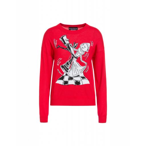 Boutique Moschino Chess Dancers Extrafine Merino Wool Sweater Woman Red Size 38 It - (4 Us)