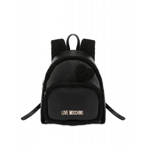 Love Moschino Faux Shearling Heart Backpack Woman Black Size U It - (one Size Us)