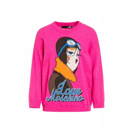 Love Moschino Aviator Doll Sweater Woman Pink Size 38 It - (4 Us)