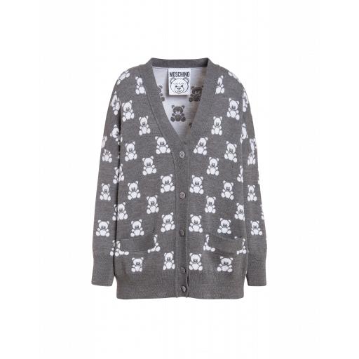 Moschino Moschino Teddy Bear Jacquard Merino Wool Cardigan Woman Grey Size 40 It - (6 Us)