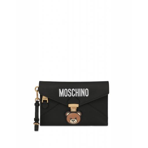 Moschino Teddy Pocket Leather Clutch Woman Black Size U It - (one Size Us)
