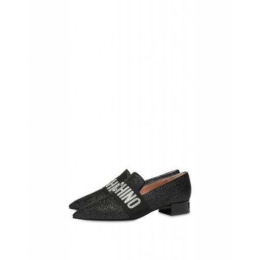 Moschino Jewel Elastic Band Glitter Slippers Woman Black Size 35 It - (5 Us)