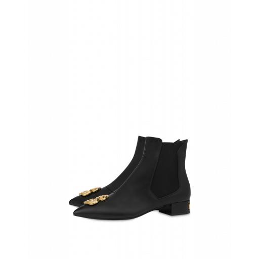 Moschino Dollar Stud Leather Ankle Boots Woman Black Size 36 It - (6 Us)
