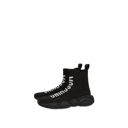 Moschino Lurex Teddy Shoes Sock Sneakers Woman Black Size 35