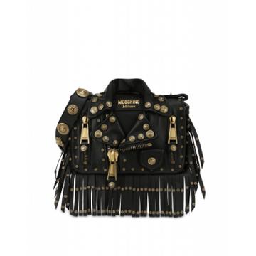 Moschino Nappa Leather Roman Studs Biker Bag Woman Black Size U It - (one Size Us)
