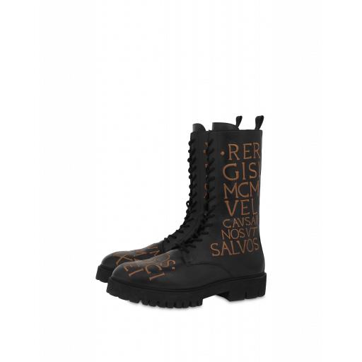 Moschino Roman Embroidery Leather Combat Boot Man Black Size 40 It - (7 Us)