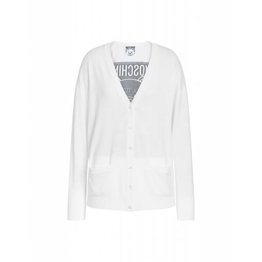 Moschino Wool Cardigan With Teddy Label Woman White Size 40 It - (6 Us)