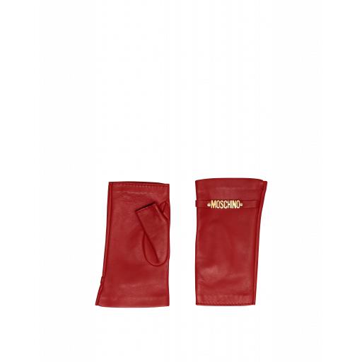 Moschino Fingerless Leather Gloves With Mini Lettering Logo Woman Red Size 7.0
