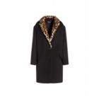 Boutique Moschino Velour Coat With Leopard Faux Fur Woman Black Size 42 It - (8 Us)