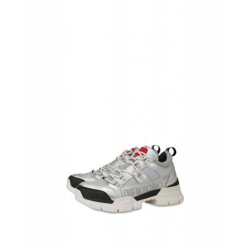 Love Moschino Laminated Trekking Sneakers Woman Silver Size 40 It - (10 Us)
