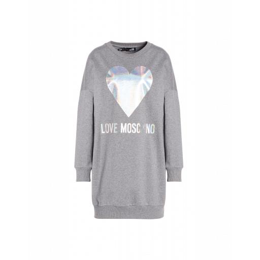 Love Moschino Fleece Dress With Iridescent Heart Woman Grey Size 42 It - (8 Us)