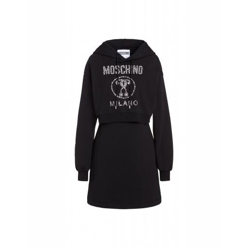 Moschino Crystal Double Question Mark Jersey Dress Woman Black Size 38 It - (4 Us)