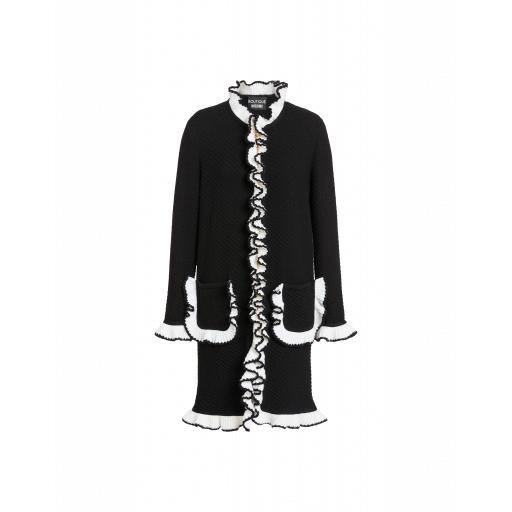 Boutique Moschino Extrafine Merino Wool Jacket With Ruffles Woman Black Size 40 It - (6 Us)