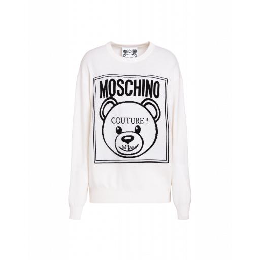 Moschino Wool Cardigan With Teddy Label Woman White Size L It