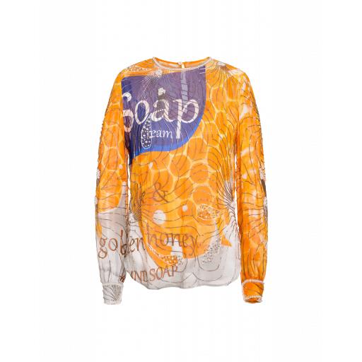 Moschino Packaging Print Blouse Woman Orange Size 40 It - (6 Us)