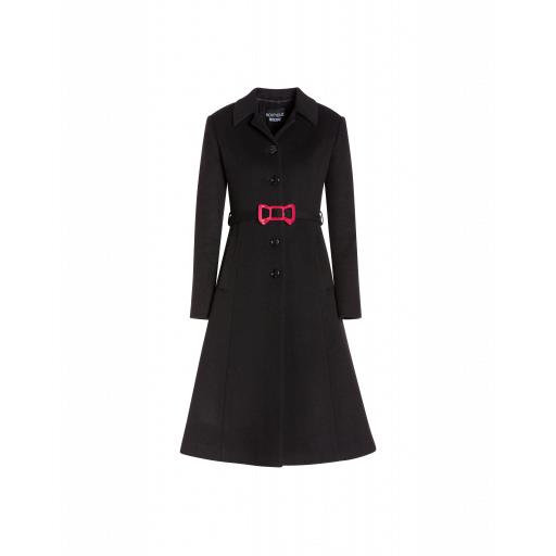 Boutique Moschino Bow Buckle Velour Coat Woman Black Size 40 It - (6 Us)