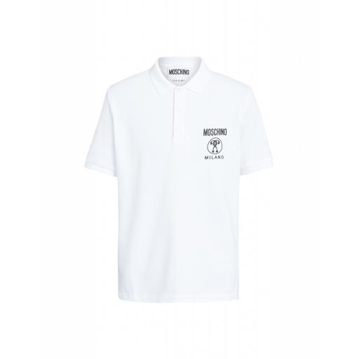 Moschino Double Question Mark Print Polo Man White Size 52 It - (42 Us)