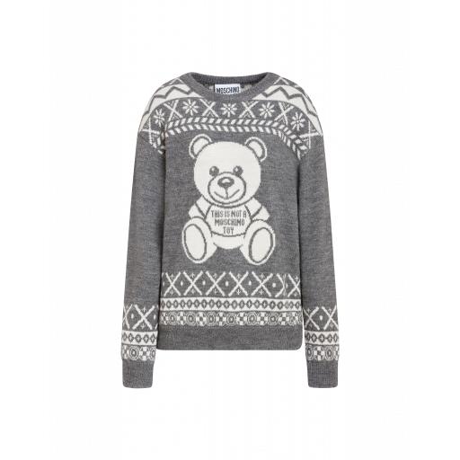 Moschino Fair Isle Teddy Bear Pullover Woman Grey Size L It