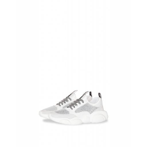 Moschino Teddy Run Sneakers In Mesh, Calfskin And Split Leather Woman White Size 35