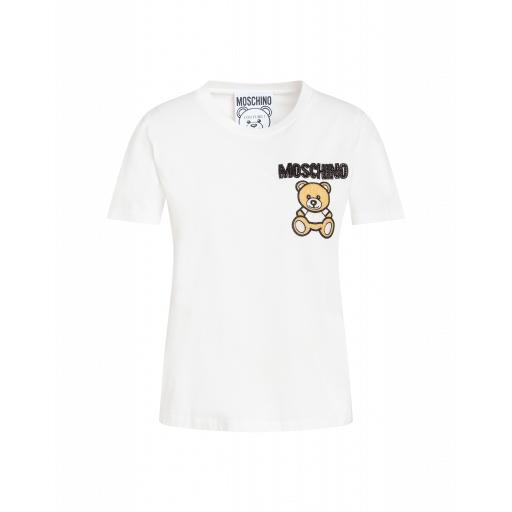 Moschino Jersey T-shirt Teddy Embroidery Woman White Size 38 It - (4 Us)