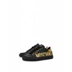 Moschino Leather Sneakers With Gold Logo Patch Woman Black Size 36 It - (6 Us)