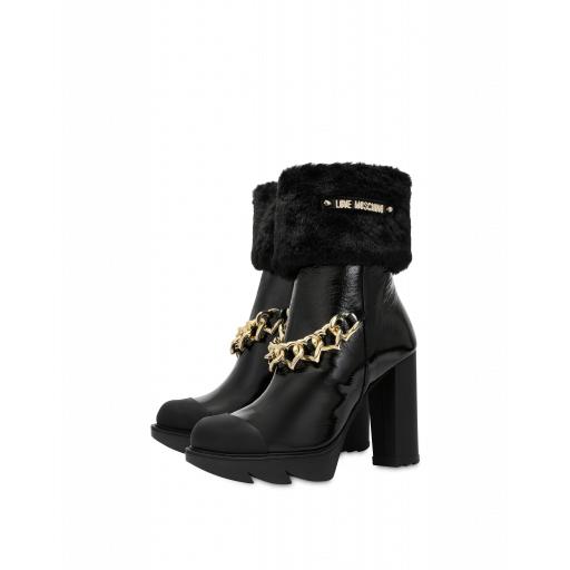 Love Moschino Hearts Chain High Ankle Boots Woman Black Size 37 It - (7 Us)