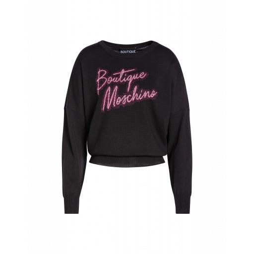 Boutique Moschino Neon Logo Inlay Pullover Woman Black Size 40 It - (6 Us)