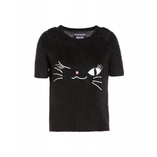 Boutique Moschino Mohair Top With Kitten Embroidery Woman Black Size 38 It - (4 Us)