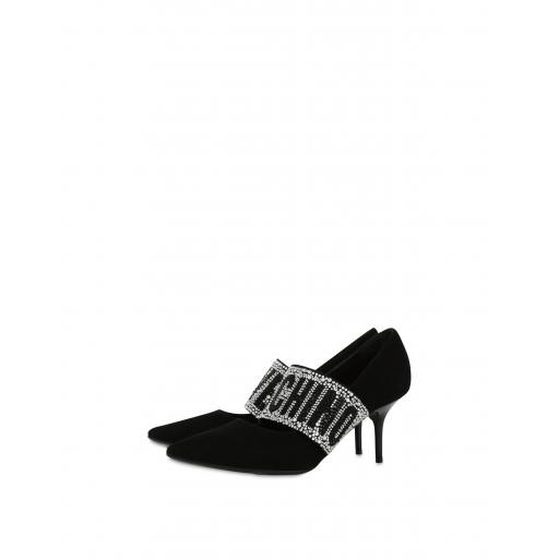 Love Moschino Suede Pump With Rhinestone Elastic Woman Black Size 36 It - (6 Us)