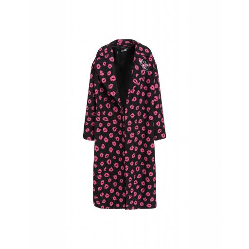 Love Moschino Baci Baci Wool Jacquard Coat Woman Black Size 42 It - (8 Us)