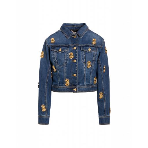 Moschino Dollar Studs Denim Jacket Woman Blue Size 40 It - (6 Us)