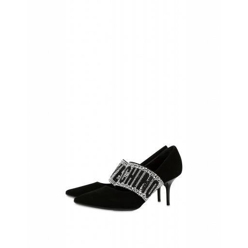 Love Moschino Suede Pump With Rhinestone Elastic Woman Black Size 37 It - (7 Us)