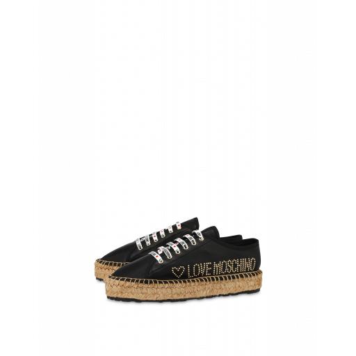 Love Moschino Sneakers In Nappa Leather Stud Logo Woman Black Size 37 It - (7 Us)