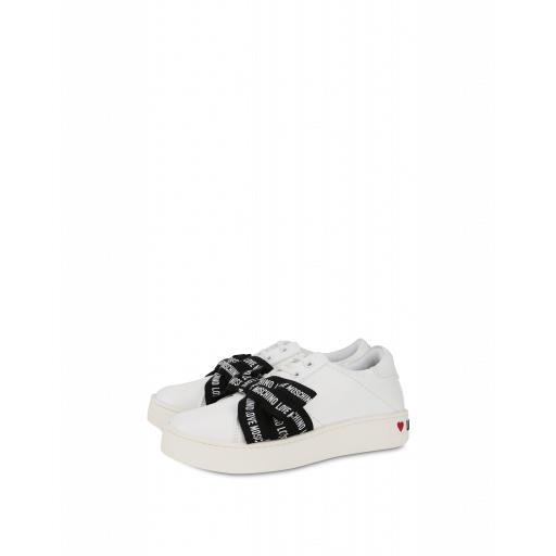 Love Moschino Leather Sneakers With Bow Woman White Size 36
