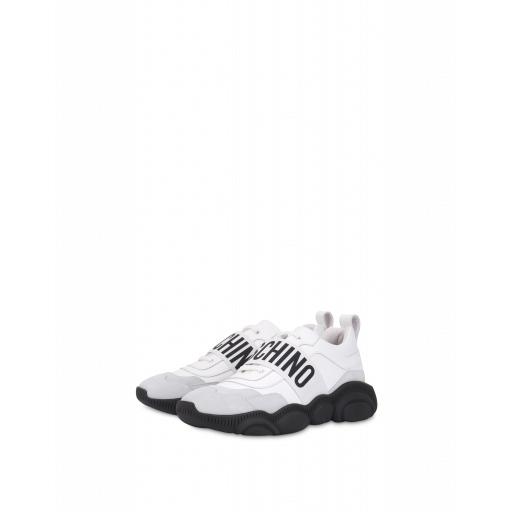 Moschino Elastic Band Leather Sneakers Man White Size 42