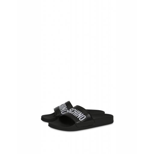 Moschino Pvc Sandal Slide With Logo Woman Black Size 37 It - (7 Us)