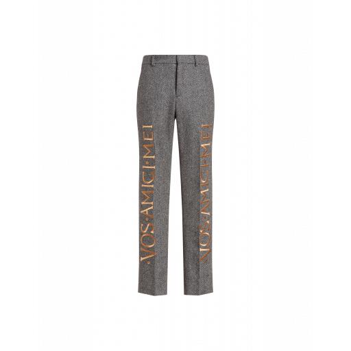 Moschino Roman Embroidery Wool Trousers Man Grey Size 46 It - (36 Us)