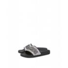 Moschino Glitter Lettering Jewel Pool Slides Woman Silver Size 37 It - (7 Us)