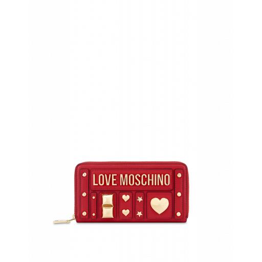 Love Moschino Zip Around Wallet With Studs Woman Red Size U It - (one Size Us)