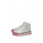 Moschino Platform Laminated High Sneakers Woman Silver Size 37