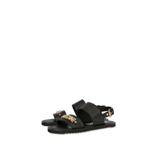 Moschino Leather Sandals With Lettering Logo Man Black Size 40 It - (7 Us)