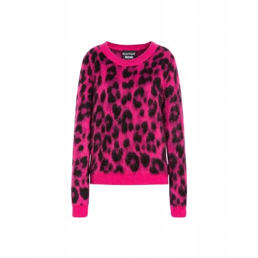 Boutique Moschino Leopard Print Mohair Pullover Woman Pink Size 38 It - (4 Us)