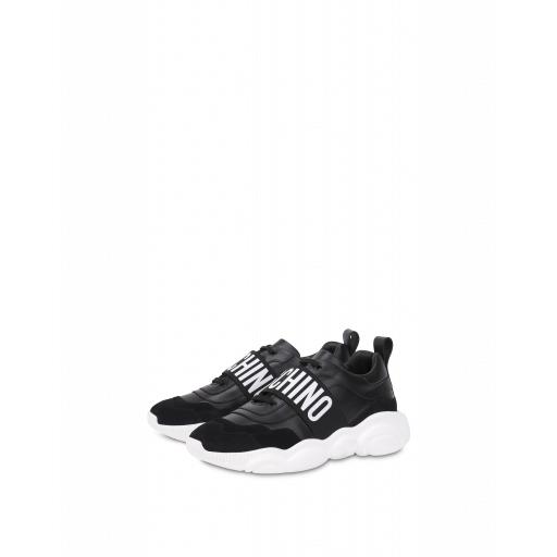 Moschino Elastic Band Leather Sneakers Man Black Size 46