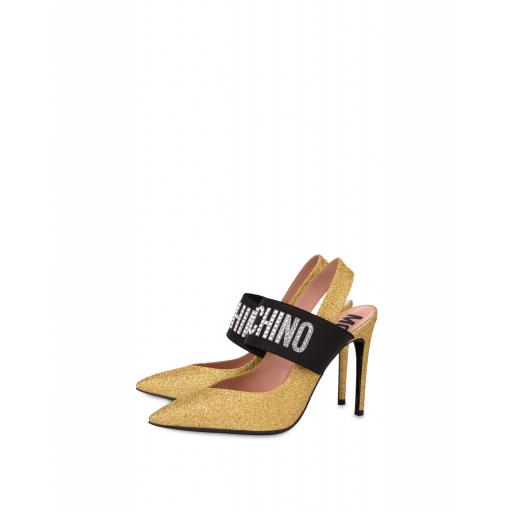 Moschino Jewel Elastic Band Glitter Slingback Woman Gold Size 36 It - (6 Us)
