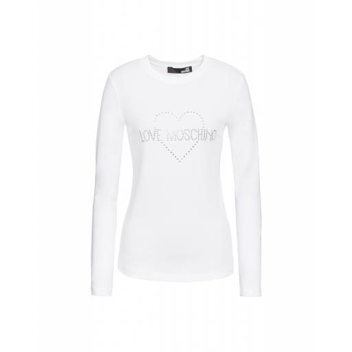 Love Moschino Stretch Jersey T-shirt With Rhinestone Logo Woman White Size 38 It - (4 Us)