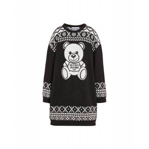 Moschino Fair Isle Teddy Bear Dress Woman Black Size Xl It
