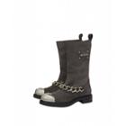 Love Moschino Hearts Chain Crust Leather Boots Woman Grey Size 36 It - (6 Us)